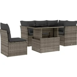 vidaXL Loungeset voor 5 met kussens & verstelbaar salontafel - Gris - 6 stuks Online