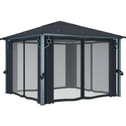 vidaXL Prieel met gordijn 300x300 cm aluminium antraciet Discount