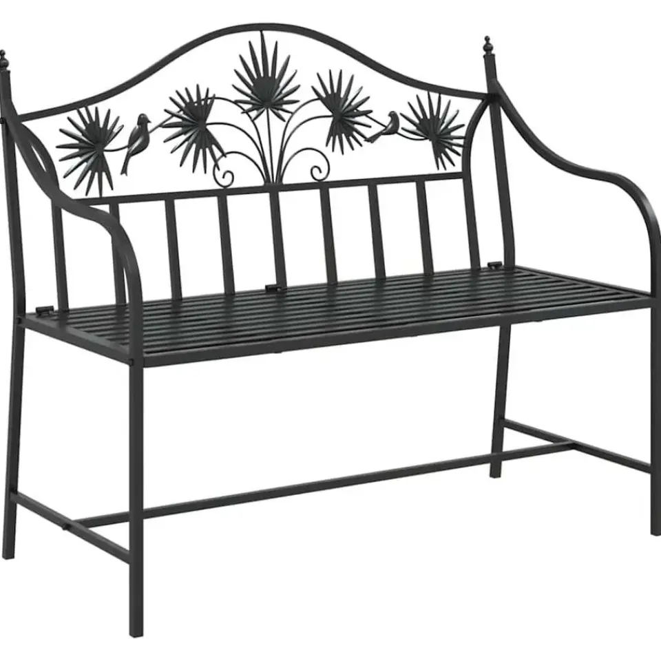 vidaXL Tuinbank met vogels en bloemen ontwerp -Zwart - Staal - 104x52.5x89 cm Online