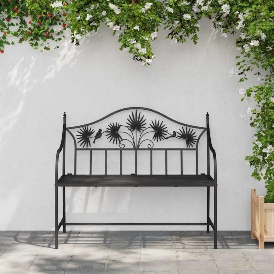 vidaXL Tuinbank met vogels en bloemen ontwerp -Zwart - Staal - 104x52.5x89 cm Online