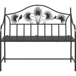 vidaXL Tuinbank met vogels en bloemen ontwerp -Zwart - Staal - 104x52.5x89 cm Online