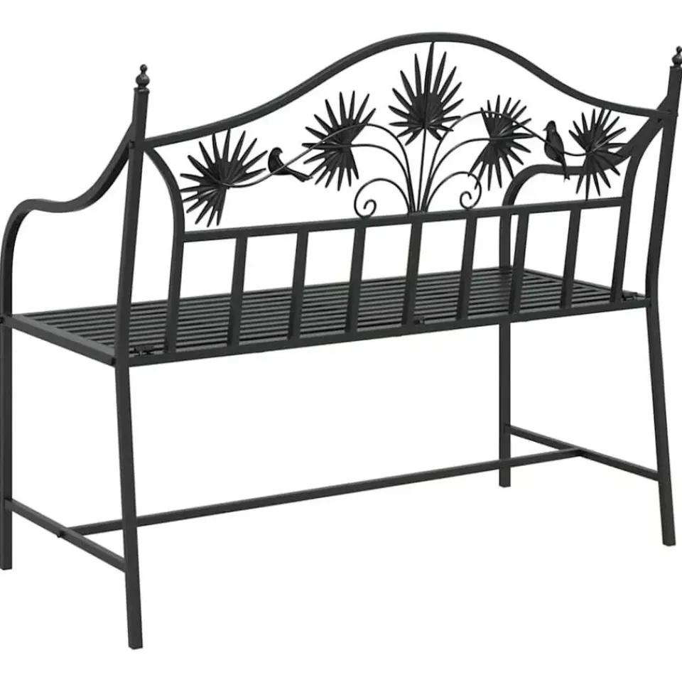 vidaXL Tuinbank met vogels en bloemen ontwerp -Zwart - Staal - 104x52.5x89 cm Online