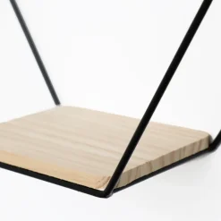 IVOL Vierdubbel zeshoekig metalen wandrek met 4 houten plankjes - 40,5x58 cm - Zwart Best