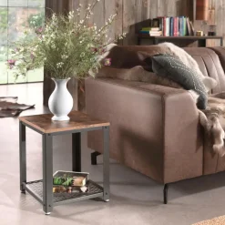 Merkloos Vierkante bijzettafel - 45x55x45 cm - vintage bruin Outlet