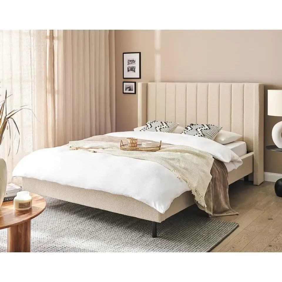 Beliani VILETTE - Tweepersoonsbed - Beige - 140 x 200 cm - Bouclé