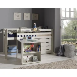 Vipack halfhoogslaper Pino met bureau en ladekast - wit - 114x105,4x209,4 cm Discount