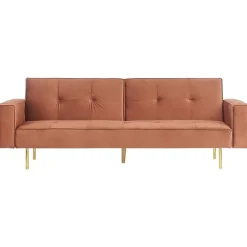 Beliani VISNES - Slaapbank 3-zits - Goudbruin - Fluweel Discount