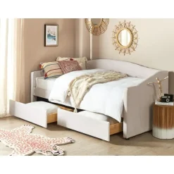 Beliani VITTEL - Bed met opberger - Beige - Polyester Sale