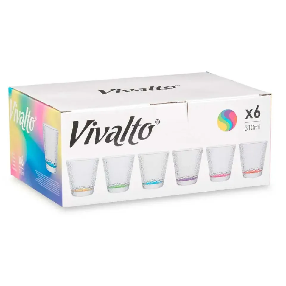 Vivalto Waterglazen/drinkglazen - 6x - kleurenmix - 310 ml - 9 cm New