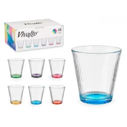 Vivalto Waterglazen/drinkglazen - 6x - kleurenmix - 310 ml - 9 cm New