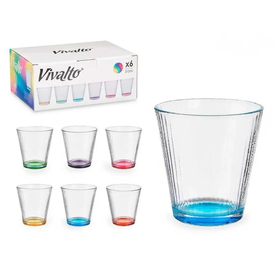 Vivalto Waterglazen/drinkglazen - 6x - kleurenmix - 310 ml - 9 cm New
