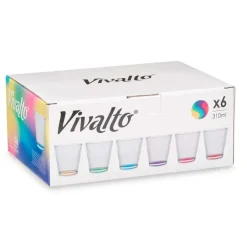Vivalto Waterglazen/drinkglazen - 6x - kleurenmix - 310 ml - 9 cm New