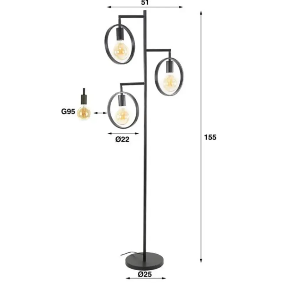Dimehouse Vloerlamp Fabiola metaal 3-lichts - 155x50x155 cm - Metaal - Grijs Outlet