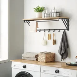 Merkloos Wandkapstok - industriële look - 7 haken - 90x26x30 cm - lichte eik Online