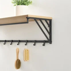 Merkloos Wandkapstok - industriële look - 7 haken - 90x26x30 cm - lichte eik Online