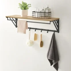 Merkloos Wandkapstok - industriële look - 7 haken - 90x26x30 cm - lichte eik Online