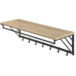 Merkloos Wandkapstok - industriële look - 7 haken - 90x26x30 cm - lichte eik Online