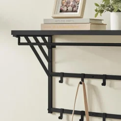 Merkloos Wandkapstok - Kapstok - 14 Haken - Metaal en Hout - Zwart Clearance