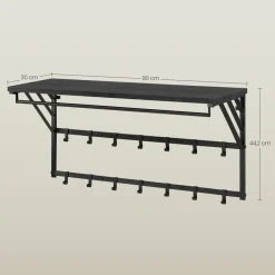 Merkloos Wandkapstok - Kapstok - 14 Haken - Metaal en Hout - Zwart Clearance