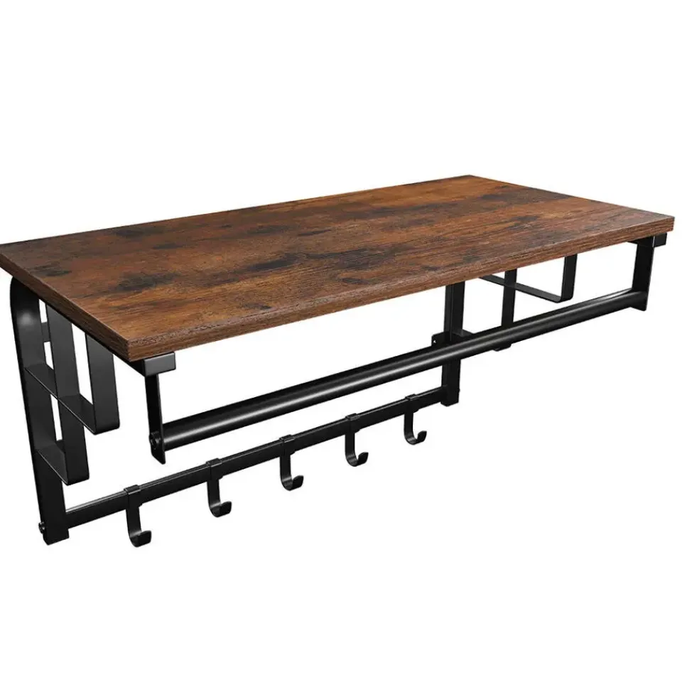 Merkloos Wandkapstok - vintage - 5 haken - 66x27x30 cm - vintage bruin Clearance