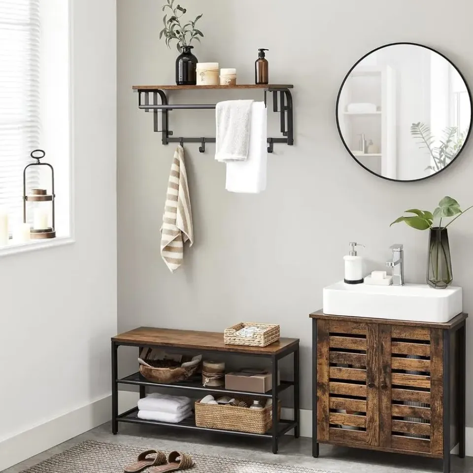 Merkloos Wandkapstok - vintage - 5 haken - 66x27x30 cm - vintage bruin Clearance