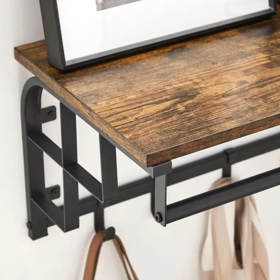 Merkloos Wandkapstok - vintage - 5 haken - 66x27x30 cm - vintage bruin Clearance