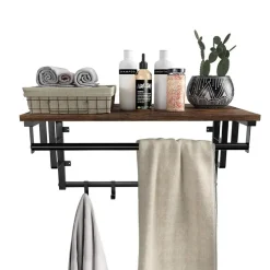 Merkloos Wandkapstok - vintage - 5 haken - 66x27x30 cm - vintage bruin Clearance