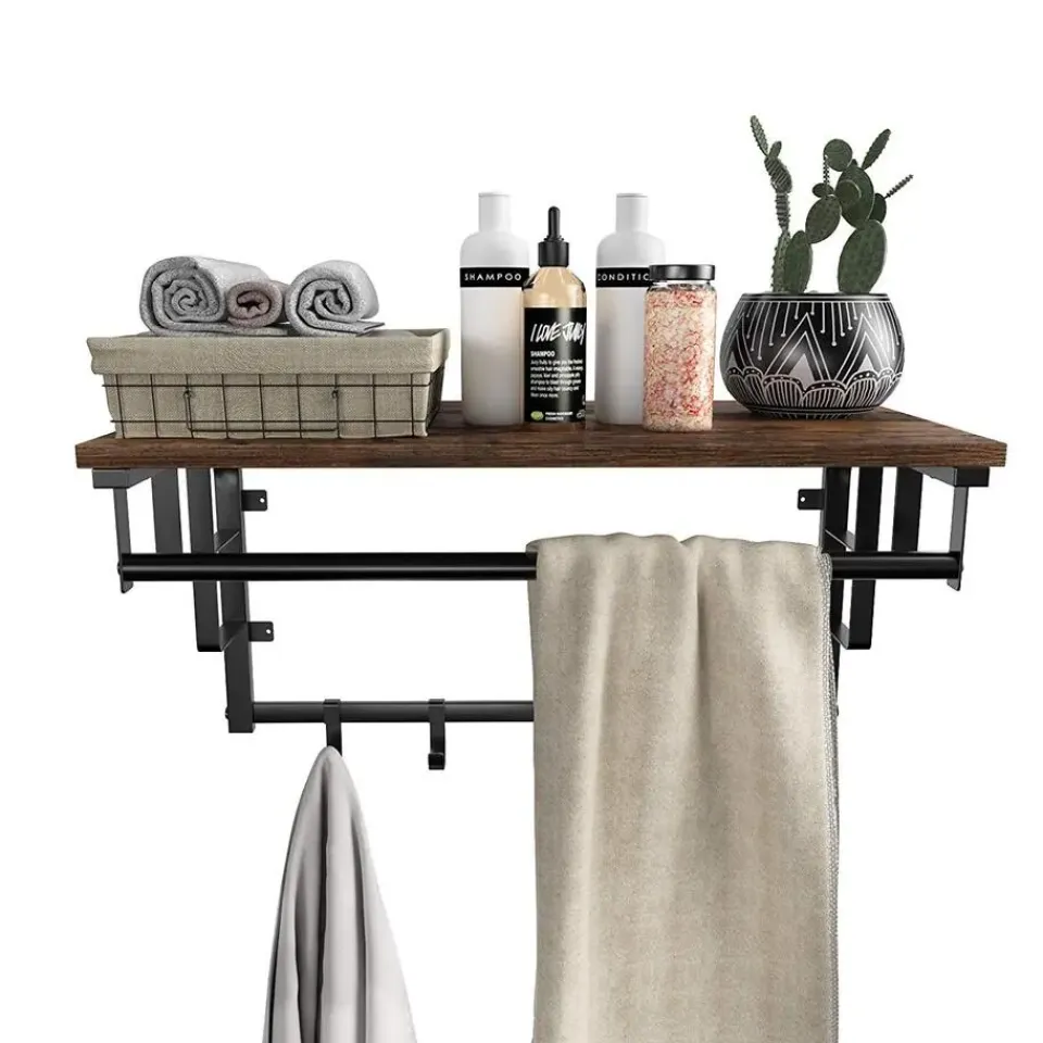 Merkloos Wandkapstok - vintage - 5 haken - 66x27x30 cm - vintage bruin Clearance