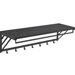 Merkloos Wandkapstok met Plank en 7 Haken, Metaal en Hout, Zwart Hot