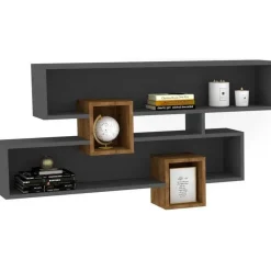 Emob Wandplank Georgina-antraciet/walnoot Outlet