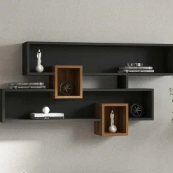 Emob Wandplank Georgina-antraciet/walnoot Outlet