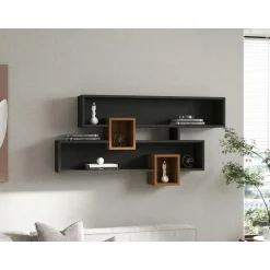 Emob Wandplank Georgina-antraciet/walnoot Outlet