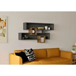 Emob Wandplank Georgina-antraciet/walnoot Outlet