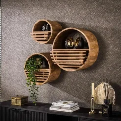 Emob Wandplank Wes ø40cm x25cm-zandkleurig mangohout Outlet