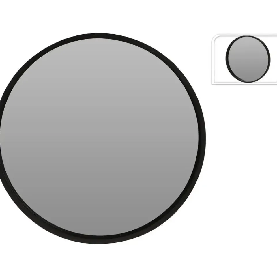 Home & Styling Wandspiegel - rond - houten frame - zwart - D50 cm New