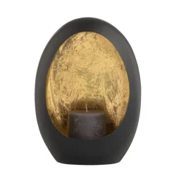 Leen Bakker Windlicht Brygge - Zwart/Goud - 26x19x10 cm Clearance