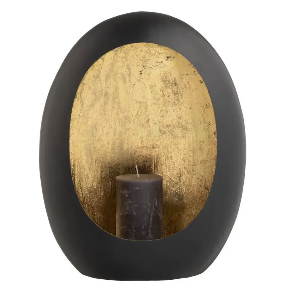 Leen Bakker Windlicht Brygge - Zwart/Goud - 38x29x16 cm Discount