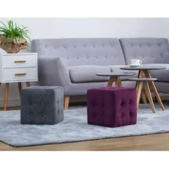 Beliani WISCONSIN - Poef - Paars - 36 cm - Fluweel