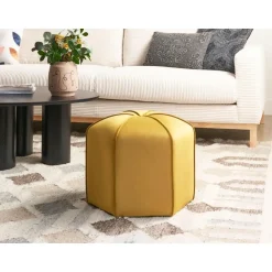 Leen Bakker WISHEK - Poef - Mosterdgeel - Fluweel New