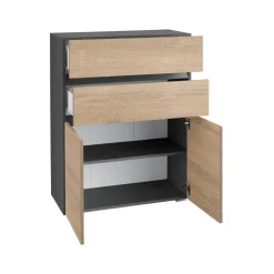 Loft24 Wisla - Midikast 2 laden, 2 deuren in eiken/antraciet spaanplaat Clearance