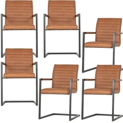 WOOOD Bas Eetkamerstoelen - Pu - Cognac - Set van 6 Online