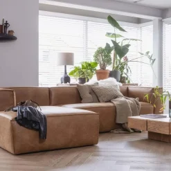 WOOOD Bean Hoekbank Links - Ecoleer - Cognac - 73x305x96 Discount