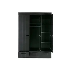WOOOD Connect Kledingkast 3-Deurs met Lade - Grenen -Zwart- 195x140x53 Hot