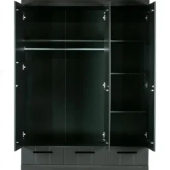 WOOOD Connect Kledingkast 3-Deurs met Lade - Grenen -Zwart- 195x140x53 Hot