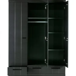 WOOOD Connect Kledingkast 3-Deurs met Lade - Grenen -Zwart- 195x140x53 Hot