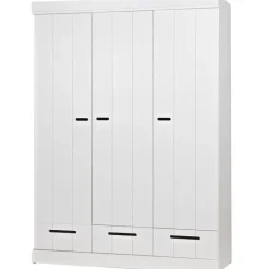 WOOOD Connect Kledingkast 3-Deurs met Lade - Grenen - Wit - 195x140x53 Best