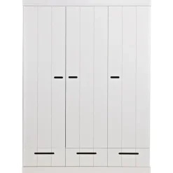 WOOOD Connect Kledingkast 3-Deurs met Lade - Grenen - Wit - 195x140x53 Best