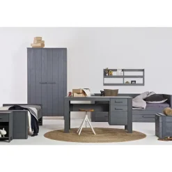 WOOOD Dennis Bureau - Grenen Geborsteld - Staal Grijs - 74x141x59 New