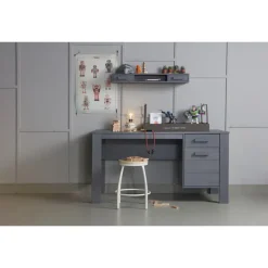 WOOOD Dennis Bureau - Grenen Geborsteld - Staal Grijs - 74x141x59 New