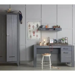 WOOOD Dennis Bureau - Grenen Geborsteld - Staal Grijs - 74x141x59 New